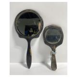 Pair of antique wooden hand mirrors