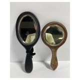 Pair of antique wooden hand mirrors