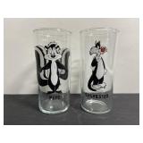 Pepe & Sylvester vintage cartoon glass pair