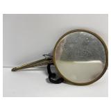 Antique metal etched rotating hand mirror
