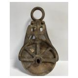 Antique wood & metal pulley