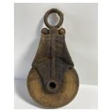 Antique wood & metal pulley