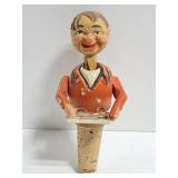 Carved wood mechanical puppet stopper cork