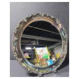 Metal round mirrored vanity tray w/ grape design