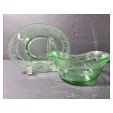Two pieces of depression glass, green