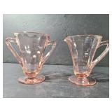 Vintage pink glass sugar and creamer