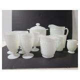 Milk glass hob nail collection of dishes