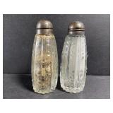 Vintage glass salt & pepper shakers w/ sterling