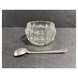 Antique silver spoon & glass sugar bowl