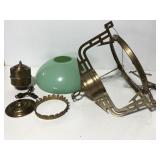 Vintage hanging chandelier lamp w/ green shade