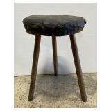 Antique primitive wood & leather stool