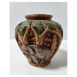 Carved wooden elephant vase