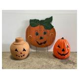 Vintage plastic, wood, & terra cotta pumpkins lot