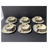 Vintage red wing lotus bronze cups & saucers