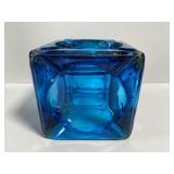 Blue glass 3D ashtray cube