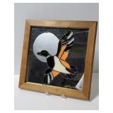 Signed stained glass bird mirror