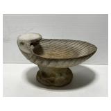 Vintage cement scalloped shell bird bath