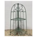 Folding 2-tier painted wrought iron plant stand