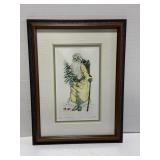 Yellow Father Christmas framed drawing