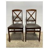 Pair of wood & leather upholstered side chairs