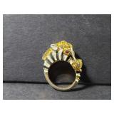 Enameled zebra ring w/ jeweled eyes