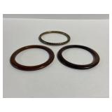 Lot of 3 vintage wood & brass bangles
