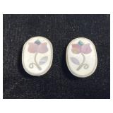 Pair of vintage abalone inlay clip-on earrings