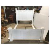 Large white wooden queen bed for repair