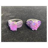 Lot of 2 sterling purple turquoise amethyst rings