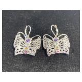 Sterling silver marked gemstone butterfly earrings