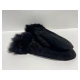 Black genuine suede and rabbit fur mittens