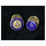 Two Masonic Free Mason 10k gold hat lapel pins