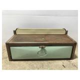 Antique large metal pantry box w/ mint enamel