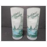 Pair of frosted glass Mackinac Bridge glasses