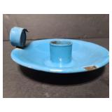 Blue enameled metal candlestick holder