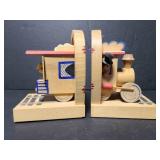 Pair of wood train bookends