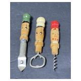 Lot of 3 painted wood handle bar tools