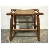 Rectangular stool w/ weaved fiber seat