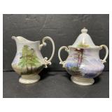 Small hand painted creamer & sugar bowl
