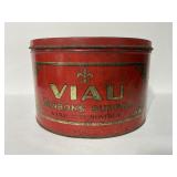 Large vintage red Viau bonbons metal tin