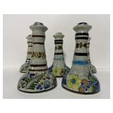 Cat Tonala Mexico stamped pottery candlesticks