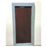 Framed frosted red glass farmhouse window