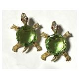 Pair of jeweled turtle brooches