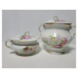 Antique pink floral jar and chamber pot