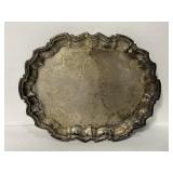 Antique etched silver serving tray