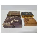 Three wood boxes and 1 jewelry box