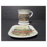 Train design 2pc porcelain shave cup and dish