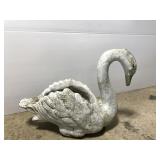 Weathered concrete swan garden planter
