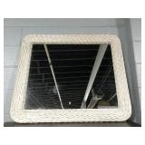 White washed wicker wall mirror