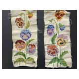 Pair of vintage floral linen embroideries